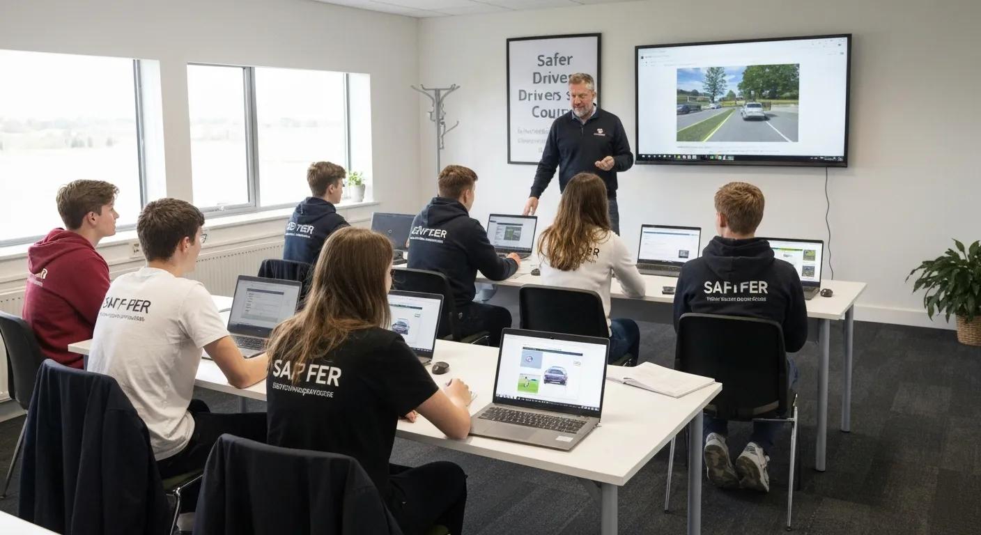 Young drivers engaged in the Safer Drivers Course, focusing on hazard perception and risk management training